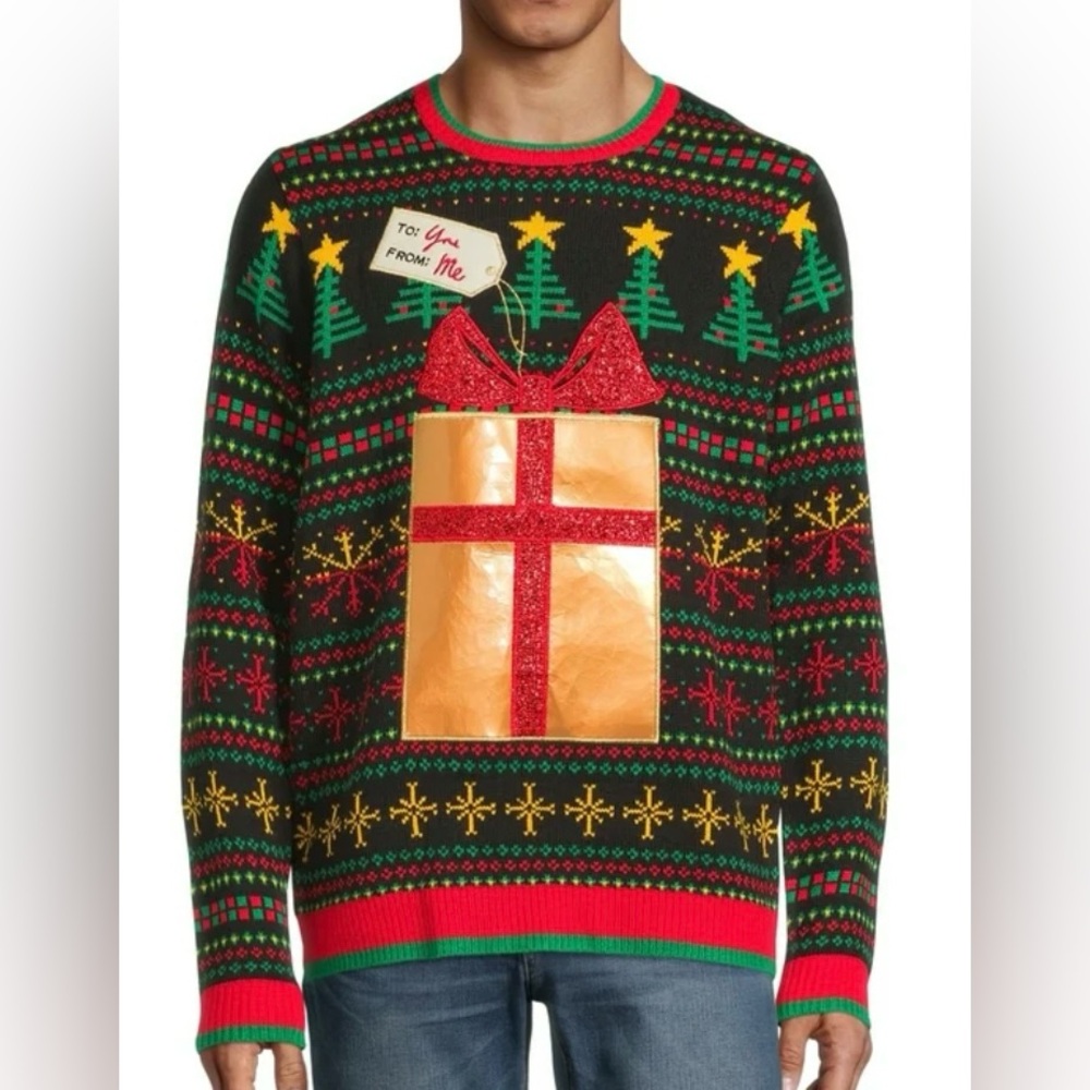 Holiday Time Ugly Christmas Sweater with Present